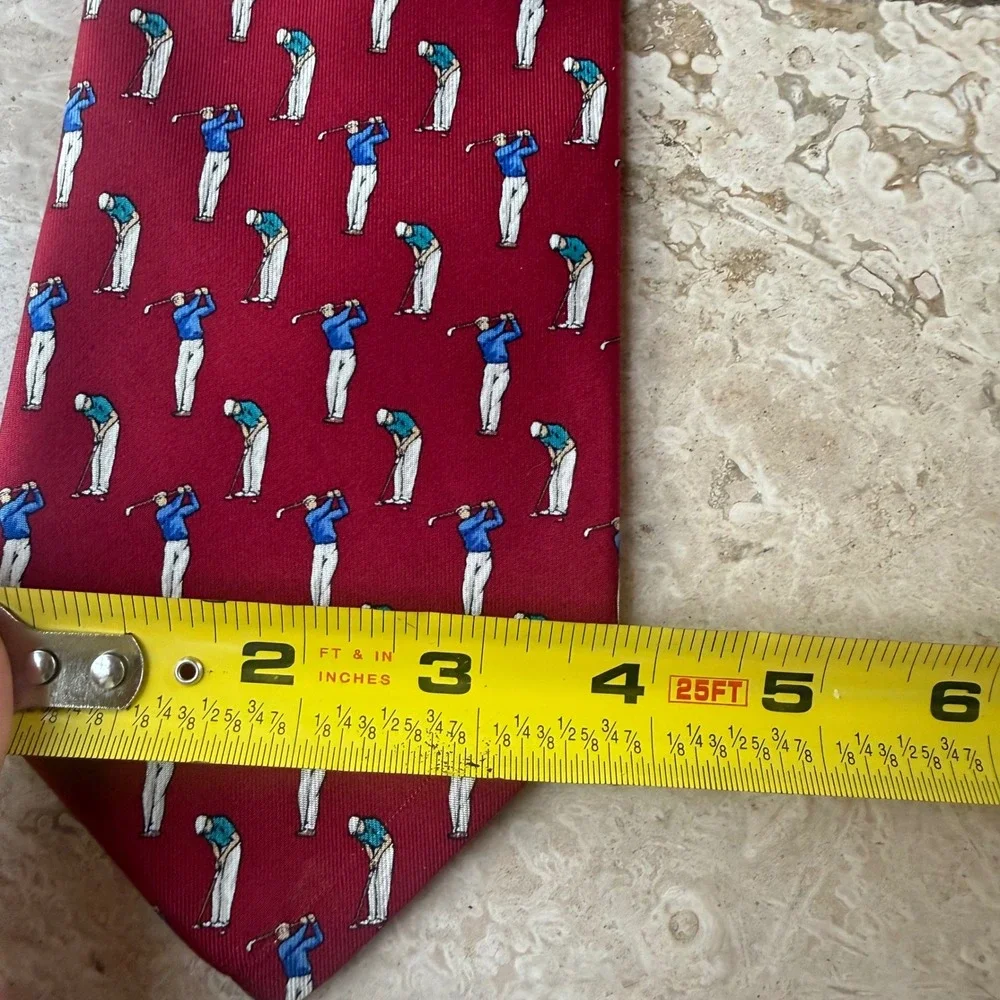 Lauren Ralph Lauren Tie Red Golfer Golf Pattern 100% Silk Hand Finished NWT